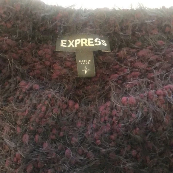 Express eyelash long sleeve sweater dark maroon purple and black high low front - Picture 2 of 9
